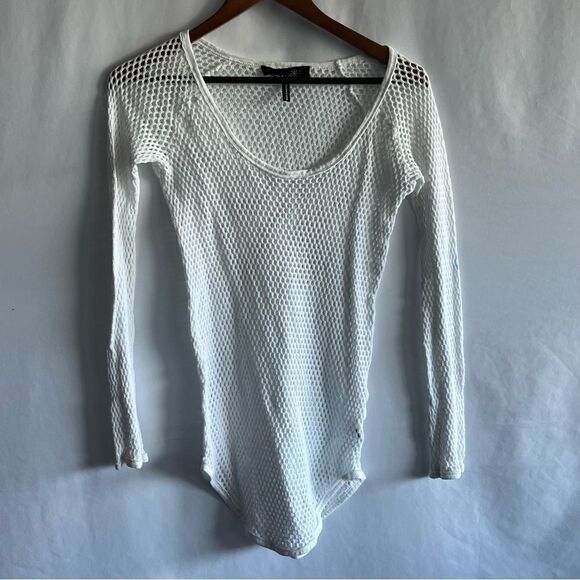 Women's Isabel Marant White Crochet Knit Long Sleeve Top - Picture 2 of 5